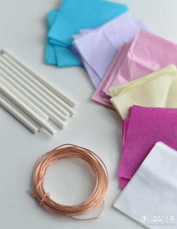 How to make small fresh handmade paper flowers with wrinkled paper + copper wire + straws