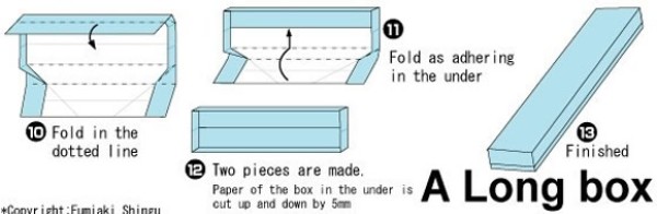 Illustration of an origami necklace packaging box with a rectangular pen box with a lid