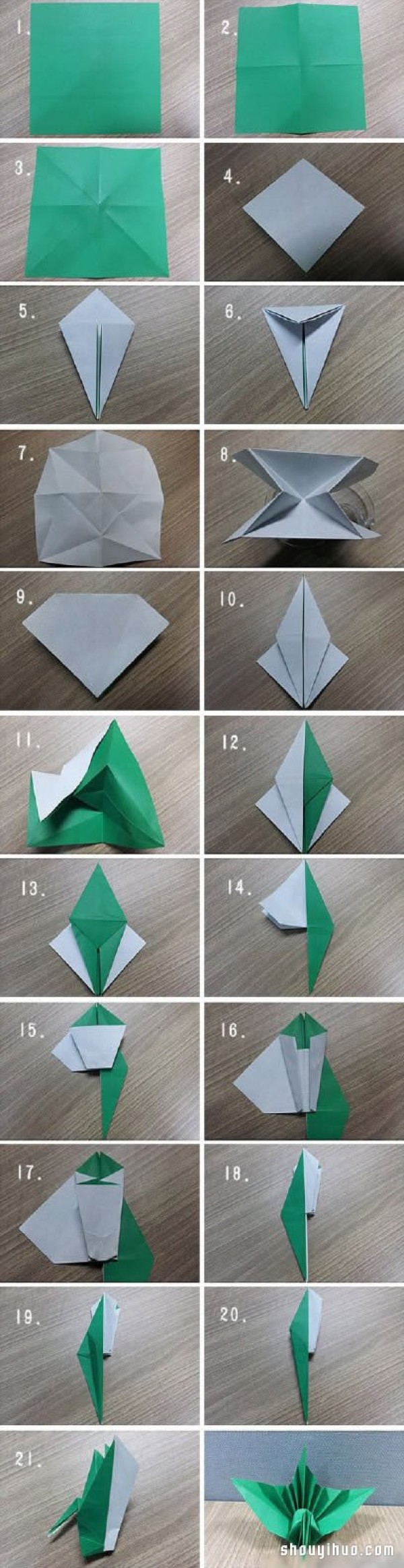 Illustration of the folding method of a three-dimensional paper crane and the steps of folding a thousand paper crane