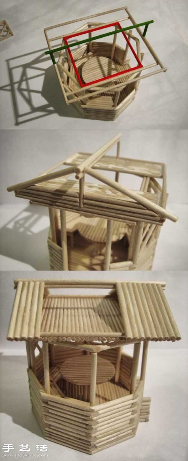 How to hand-make a pavilion model using thin wooden sticks/disposable chopsticks