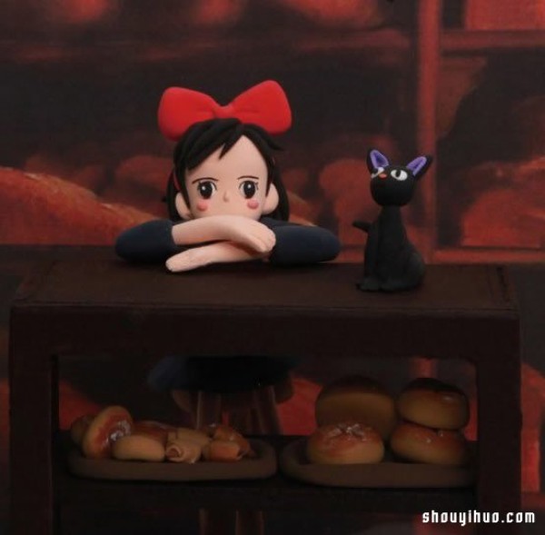 Kikis Delivery Service Girl Kiki and the Black Cat Handmade with Clay