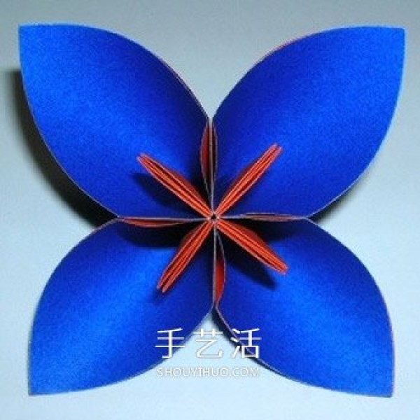 Illustration of the origami method of six four-petal flowers combined into beautiful flower balls