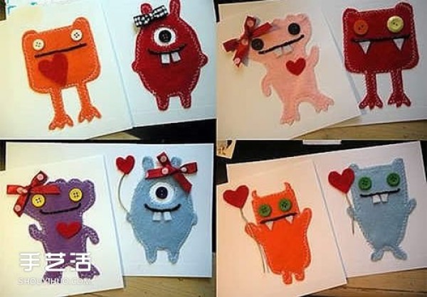 Alternative non-woven little monster Valentines Day greeting card handmade DIY illustration