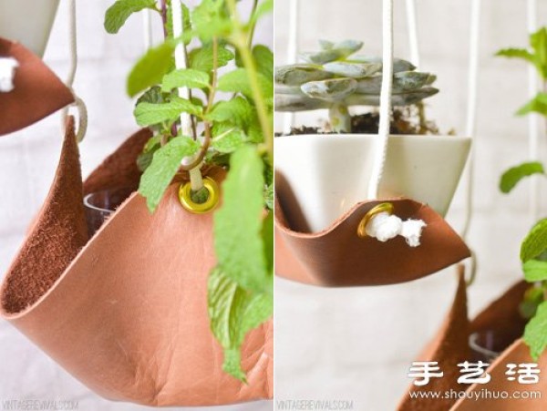 Leather handmade hanging plant pot hanging bracket