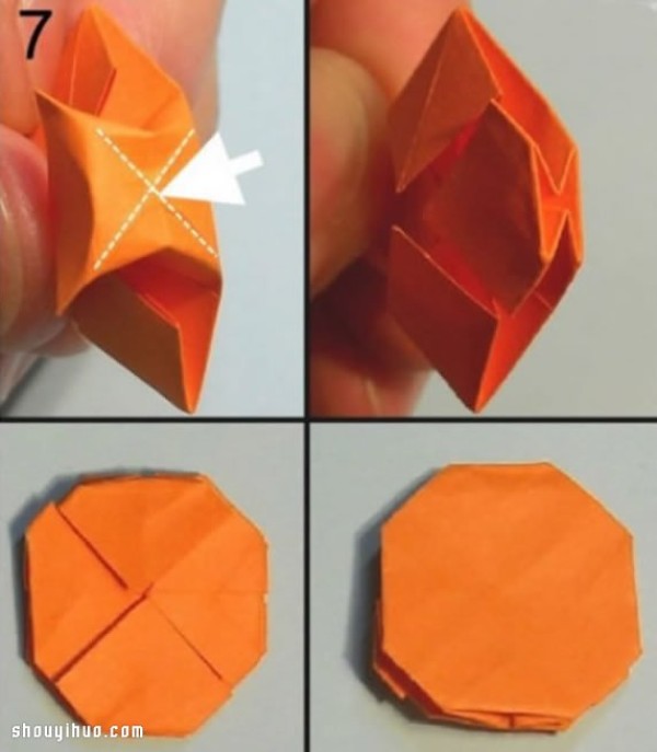 Illustrated tutorial on how to fold origami sunflowers with small yellow flowers in full bloom