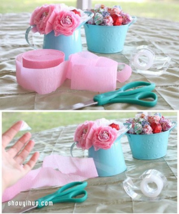 Illustration of how to fold crepe paper flowers, tutorial on how to make crepe paper flowers