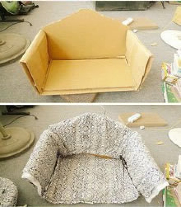 Tutorial on handmade DIY pet sofa from waste cartons