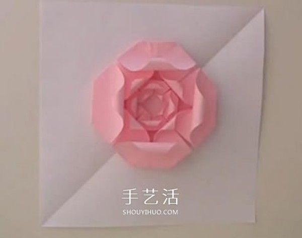 Flat rose folding diagram and combined flat rose origami tutorial