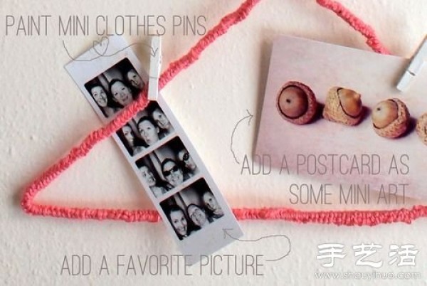 Clothes hanger + woolen creative DIY photo wall