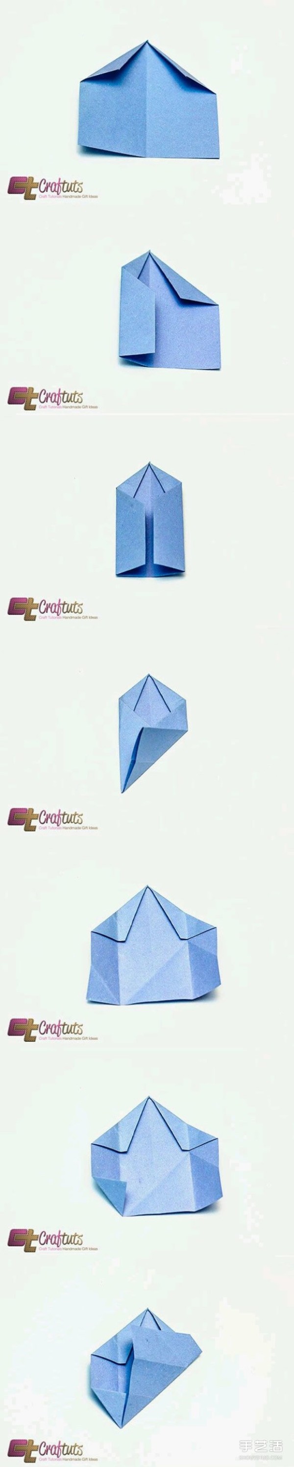 Origami five-pointed star flower illustration with detailed steps of folding a five-pointed star flower