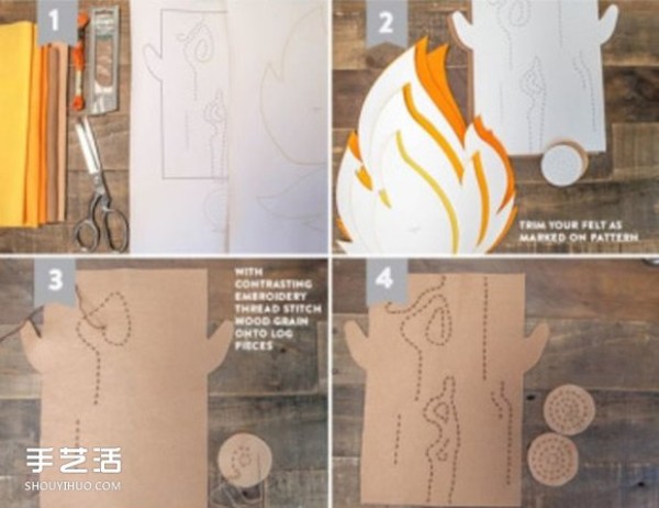 Illustration of how to make handmade fabric flames from non-woven flame toys