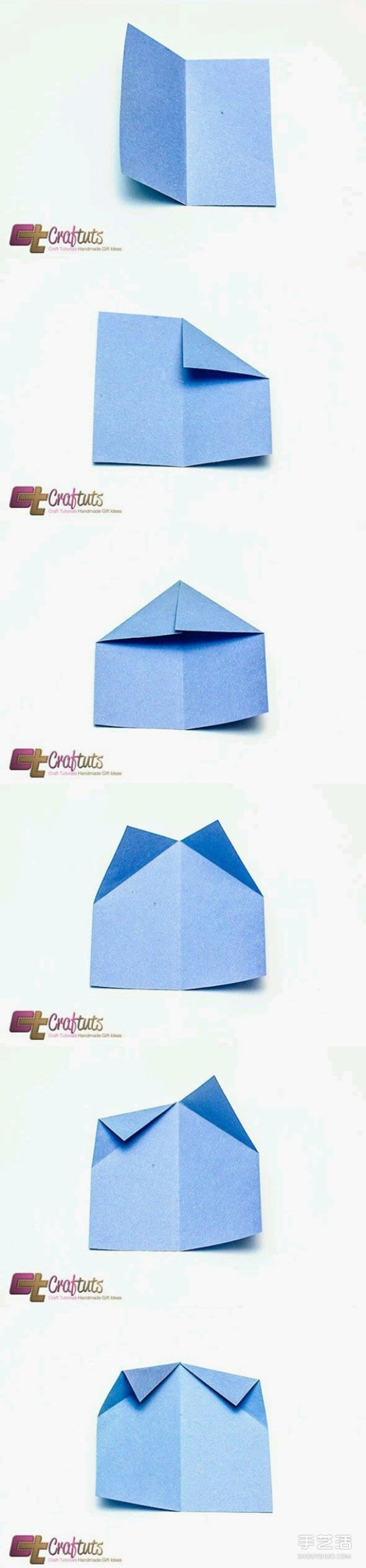 Origami five-pointed star flower illustration with detailed steps of folding a five-pointed star flower