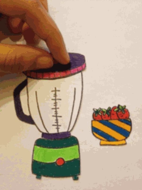 Hand-drawing + real-life synthesis animation: Making strawberry juice