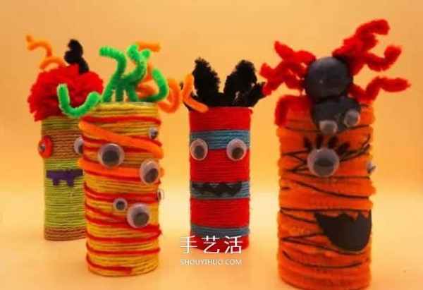 How to make little monsters from paper tubes by hand for Halloween