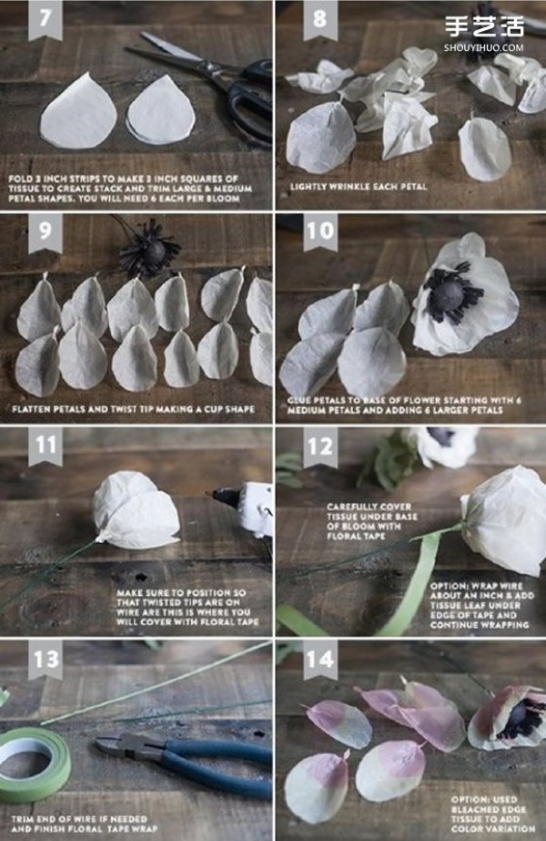 How to make anemone, illustrated tutorial on how to make cotton paper anemone