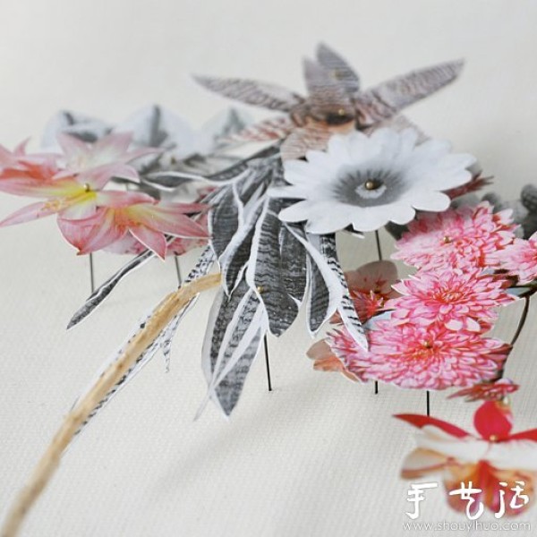 Exquisite DIY paper art works of paper flowers and branches