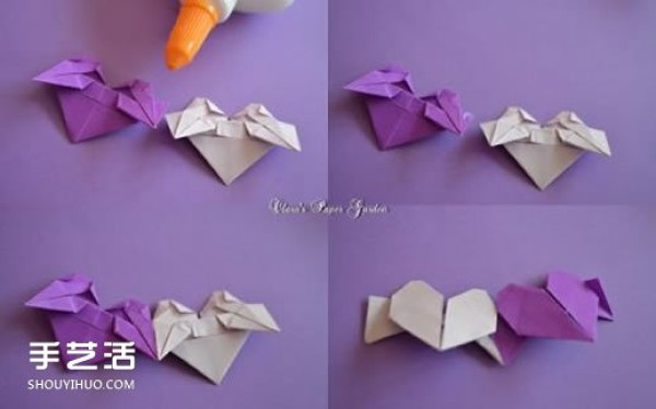 Love garland origami step-by-step illustration to make a beautiful garland with origami hearts