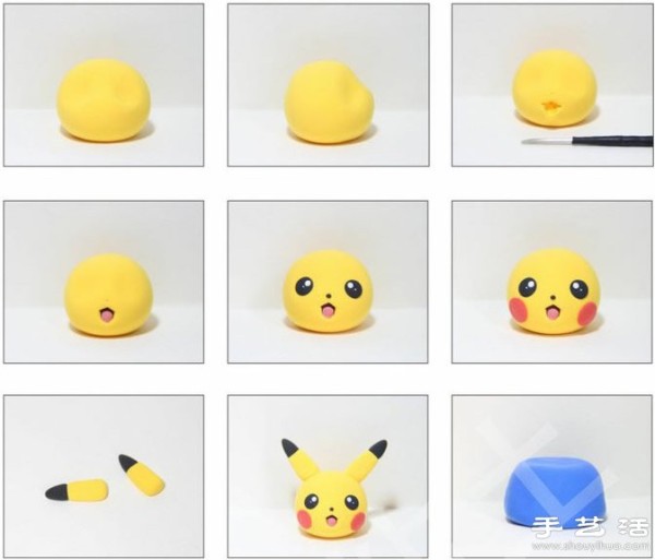 Illustrated tutorial on making a cute Pikachu doll from clay