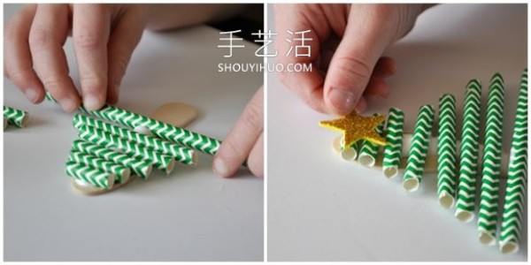 Tutorial on how to make a Christmas tree with paper straws in kindergarten