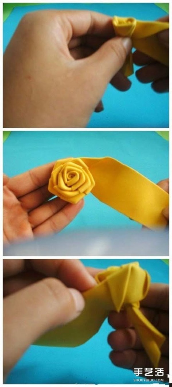 How to fold a rose with sponge paper, illustration of folding a rose with sponge paper