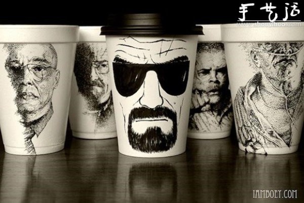 Funny doodles on disposable paper cups