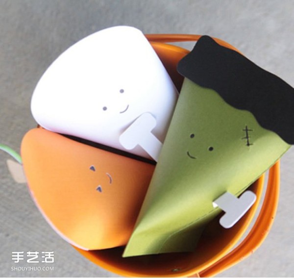 Simple cardboard packaging box is handmade and looks like a cute carrot