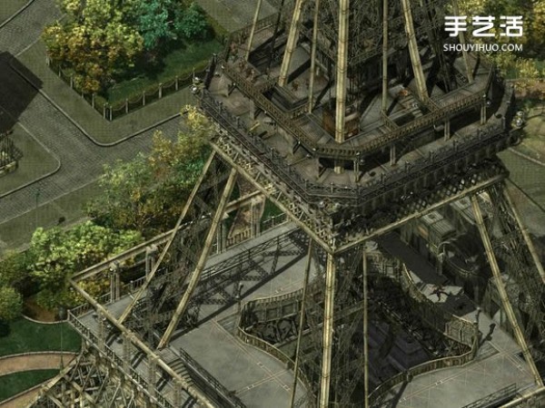 A detailed illustrated tutorial on making a model of the Eiffel Tower using chopsticks and bamboo skewers