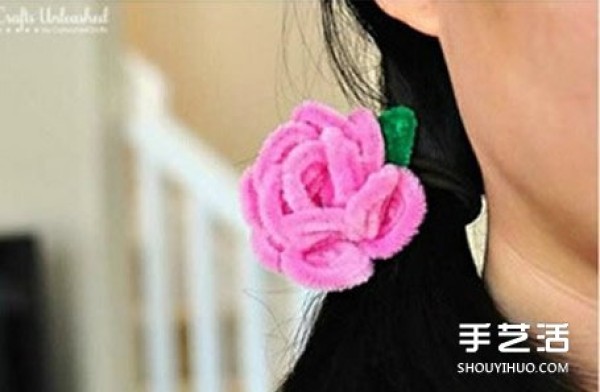 Twist stick flower tutorial illustration DIY handmade rose headband