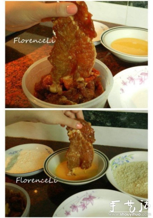 Illustration of how to make homemade cheese fried pork chops and cheese fried pork chops