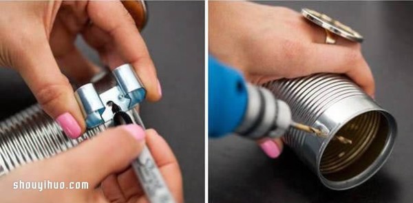 Using waste tin cans and tin boxes to DIY tableside flowerpots/pen holders/storage racks