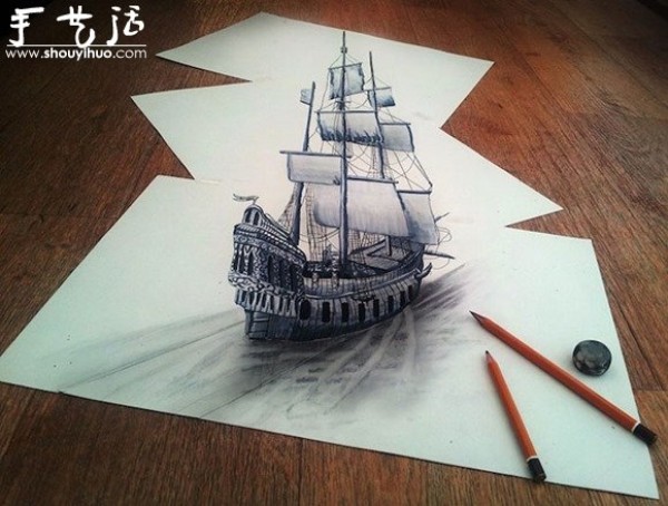 Realistic 3D works drawn on paper