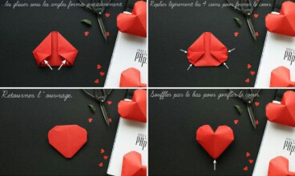 How to fold a three-dimensional origami heart, handmade origami three-dimensional heart diagram