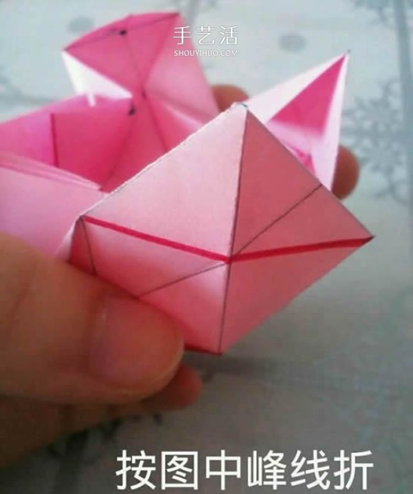 Valentines Day gift box origami illustration, how to fold a beautiful Korean rose gift box