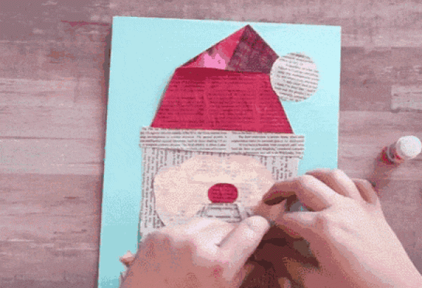 Tutorial on using scrap newspapers to make cute Santa Claus greeting cards with small crafts