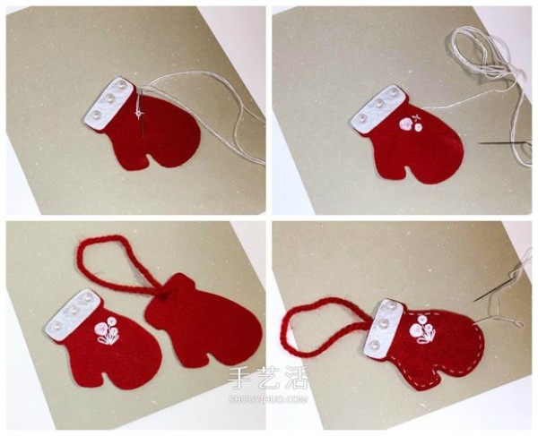 Illustrations of super cute handmade Christmas tree pendants made of non-woven fabrics