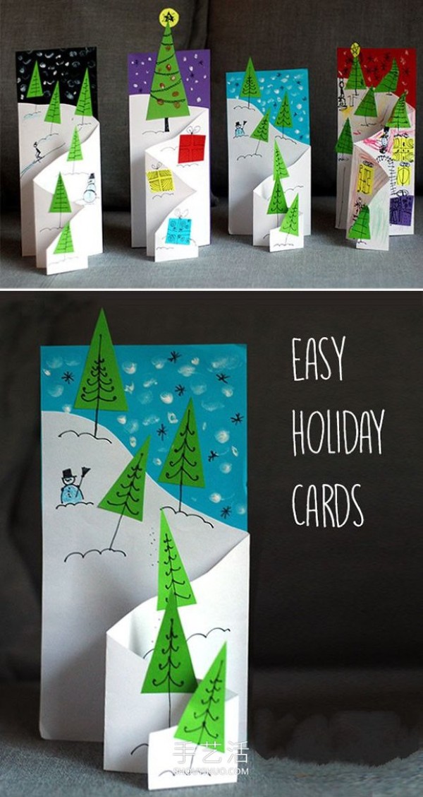 Illustrated tutorial on how to make creative three-dimensional Christmas cards