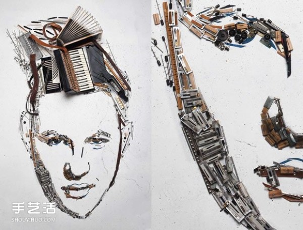 Twenty thousand parts from an old accordion were disassembled into portraits