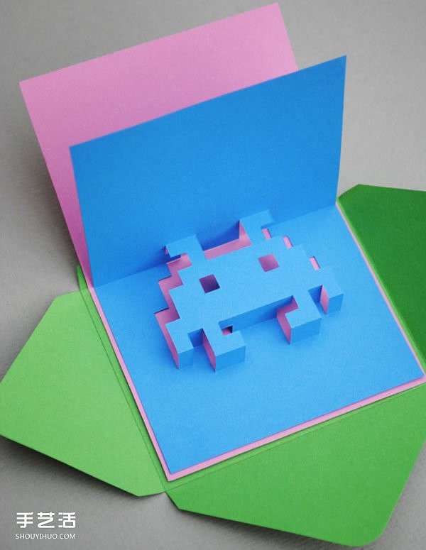 How to make your own eight-bit three-dimensional card with steps and drawings