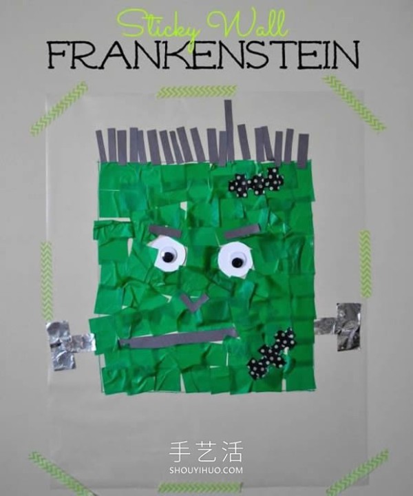 How to make Halloween Frankenstein paper stickers by children