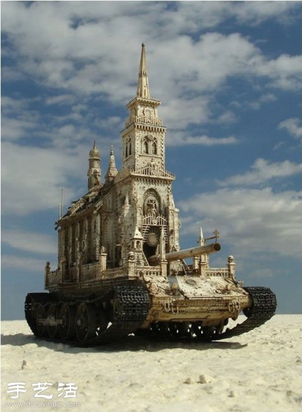 Shocking sculpture - the church on the tank