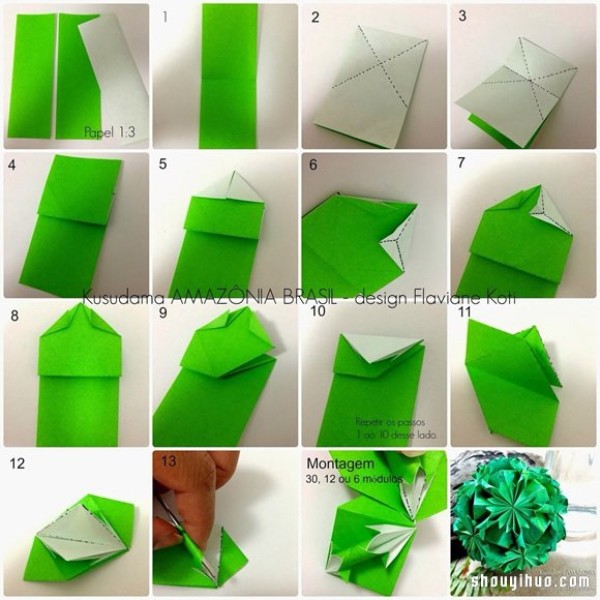 Difficult illustrative tutorial on folding origami bouquets