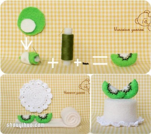 A set of cute illustrated tutorials on hand-made non-woven cakes and desserts