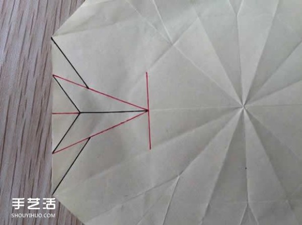 Illustrated tutorial on how to fold an eight-petal flower, steps in the process of origami an eight-petal flower