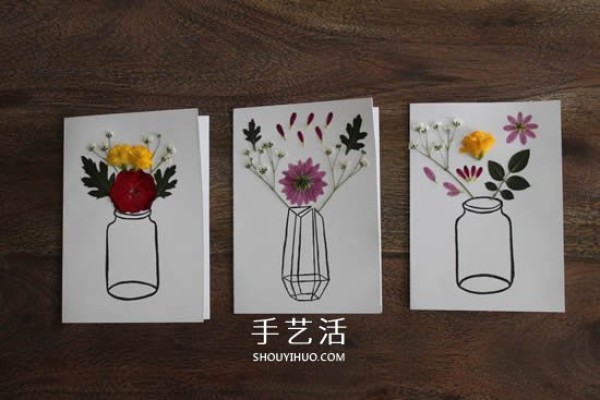 Homemade Mothers Day embossed cards Illustrated methods of using dried flowers to make greeting cards