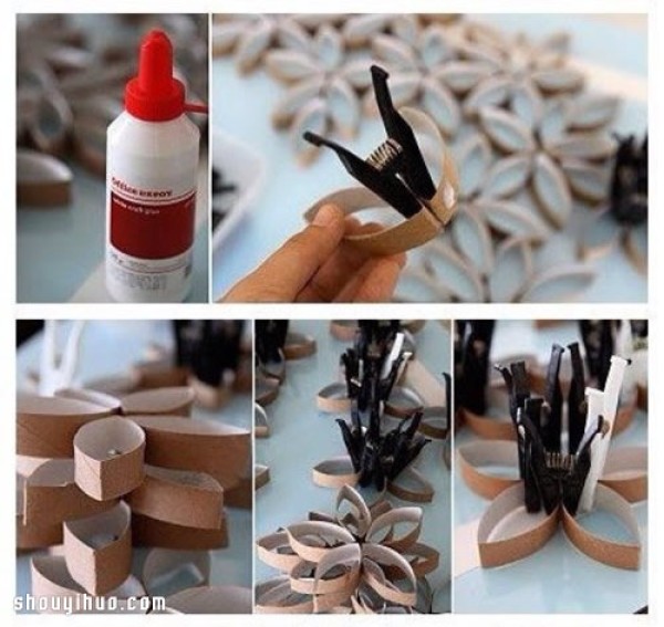 Toilet paper roll turns waste into treasure DIY wall decoration painting plum blossom