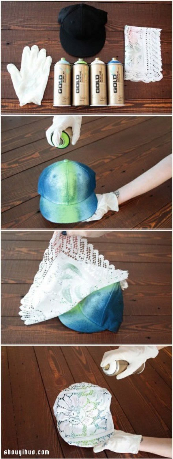 Using spray paint to simply transform an old hat, DIY illustrated tutorial