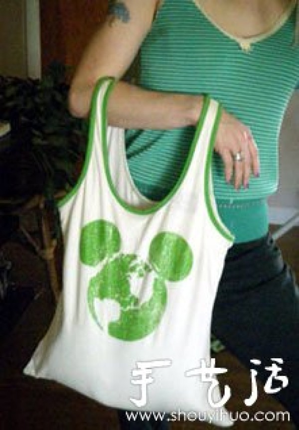 Old vest waste recycling DIY shopping bag