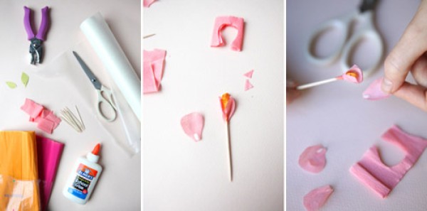 Toothpicks + crepe paper DIY Valentines Day romantic packaging decoration roses