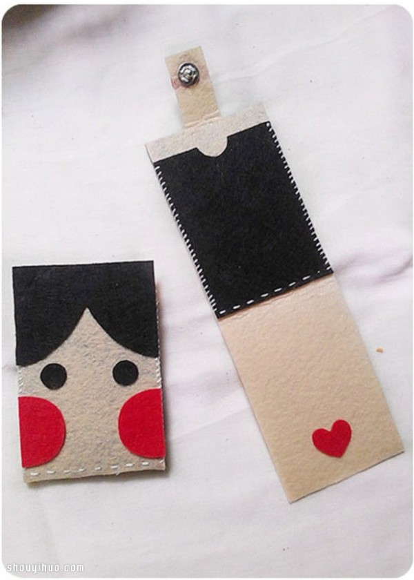 Handmade cute non-woven couples card holder with facial makeup pattern