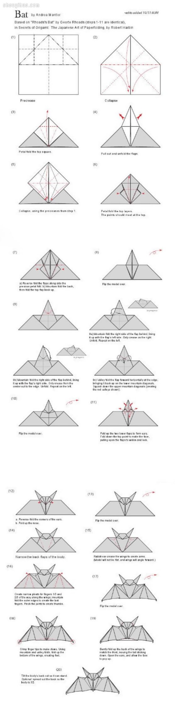 How to fold a bat, step-by-step tutorial on origami bats